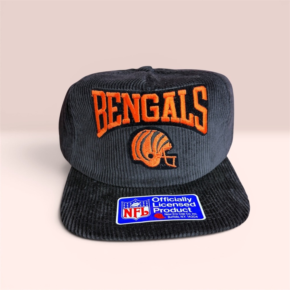 VTG 80s NWT New Era Cincinnati Bengals Corduroy Snapback Hat NFL Deadstock Black